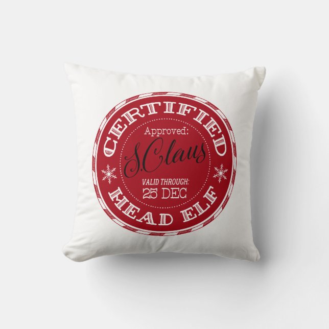 Head Elf | Christmas Seal of Approval Throw Pillow (Front)