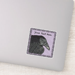 Head Face of Black Crow Purple Gothic Border Sticker