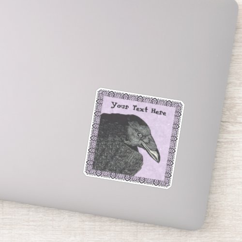 Head Face of Black Crow Purple Gothic Border Sticker