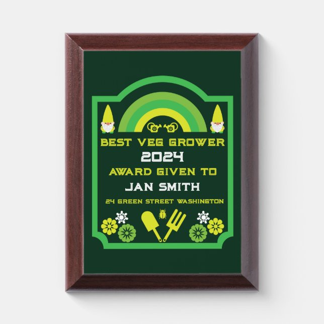 Head Garden Gnome Gardener Award Plaque (Vertical)