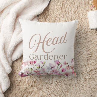 Head Gardener Elegant Script Floral Throw Pillow