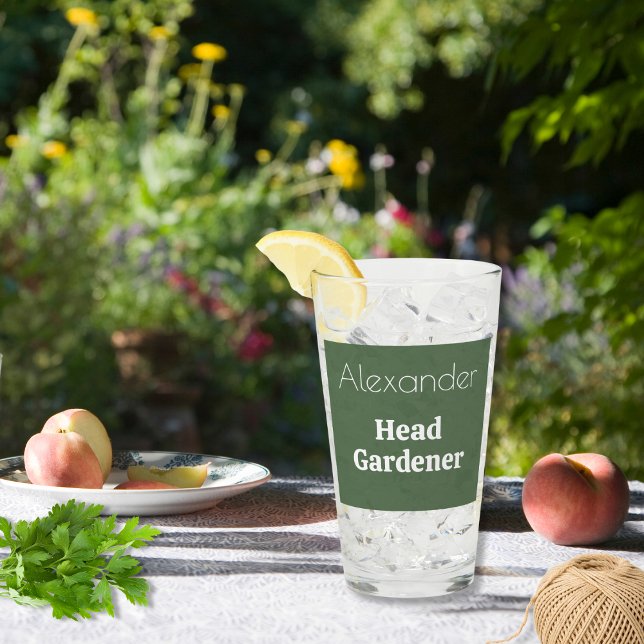 Head Gardener Glass Personalized Custom Tumbler (A personalized glass tumbler for drinks, with Head Gardener caption. An ideal gift for garden lovers)