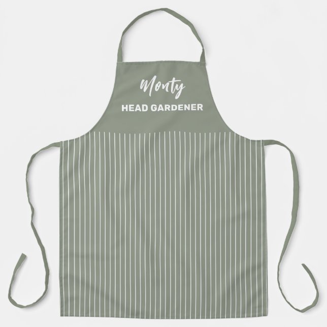 Head Gardener Name White Pinstripe | Personalized Apron (Front)