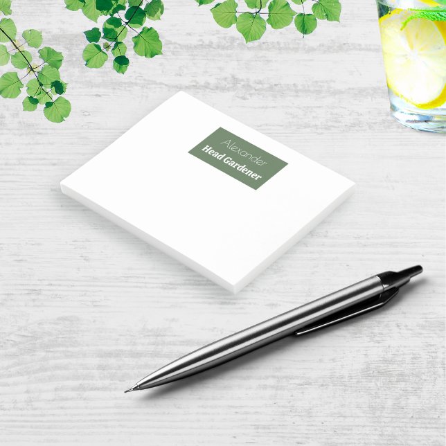 Head Gardener Personalized Novelty Garden Themed Post-it Notes (Personalized post-it notes for garden lovers, with a modern design and 'Head Gardener' caption)