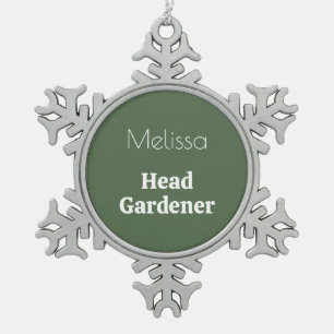 Head Gardener Personalized Novelty Garden Themed Snowflake Pewter Christmas Ornament