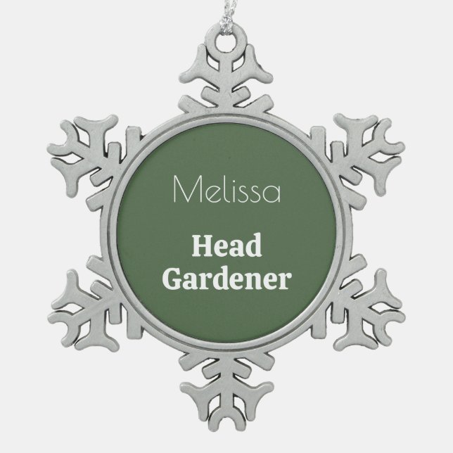 Head Gardener Personalized Novelty Garden Themed Snowflake Pewter Christmas Ornament (Front)
