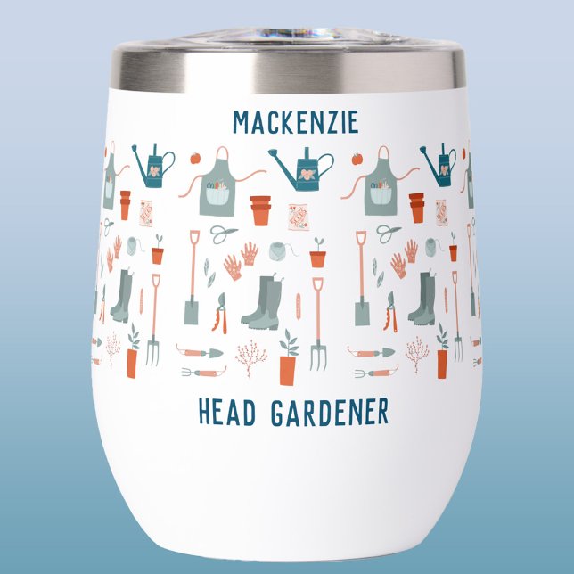 Head Gardener Personalized Thermal Wine Tumbler (Fun personalized name Head Gardener thermal tumbler)