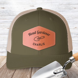 Head Gardener Rustic Olive Green Personalized Name Leather Patch Hat