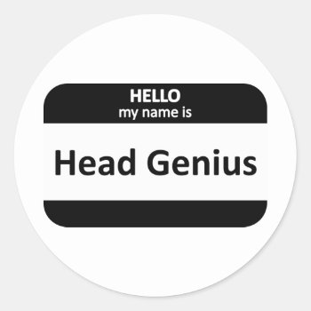 Head Genius Nametag Classic Round Sticker by egogenius at Zazzle
