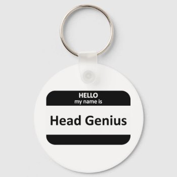 Head Genius Nametag Keychain by egogenius at Zazzle