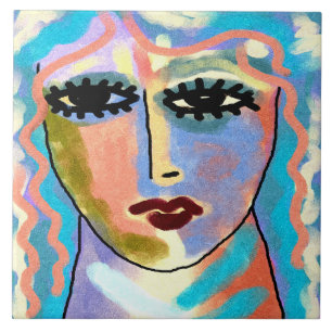 Head in the Clouds Abstract Digital Painting Ceramic Tile