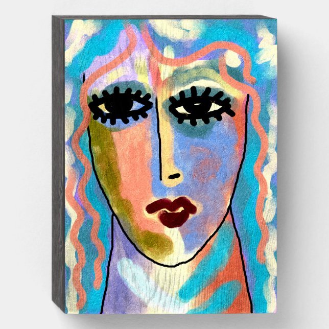 Head in the Clouds Abstract Digital Painting Wooden Box Sign (Front Vertical)