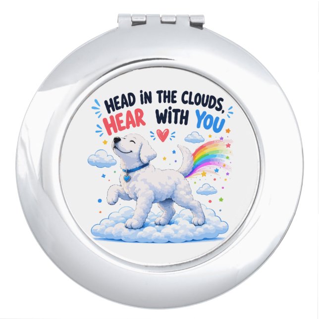 Head in the Clouds Cute Dog Design Compact Mirror (Front)