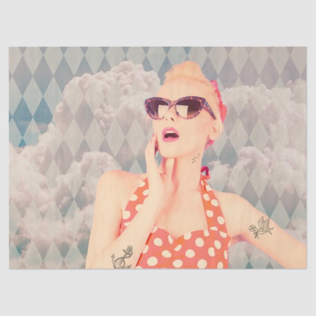 Head in the Clouds Pin Up Style Retro Girl  Tissue Paper (Front)