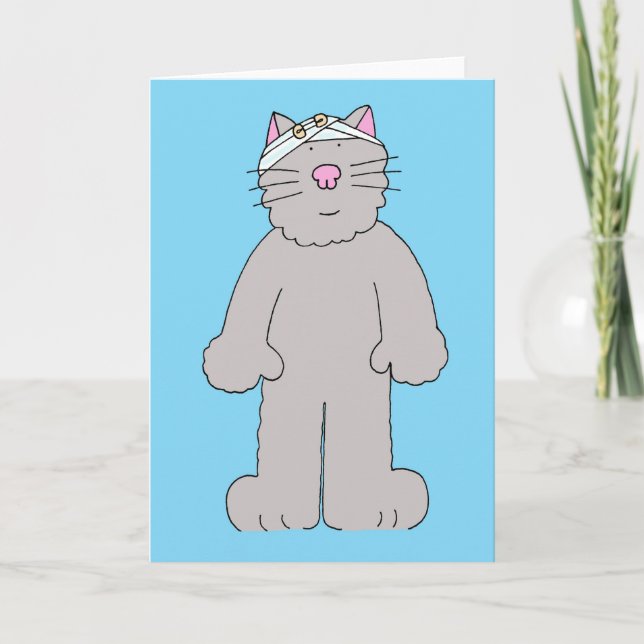 Head Injury Get Well Soon Cartoon Cat Card (Front)