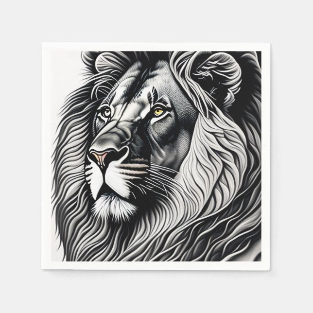 Head Lion Drawing Art Napkins (Front)
