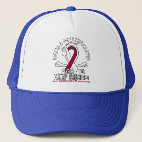 Head  neck cancer awareness burgundy white ribbon trucker hat
