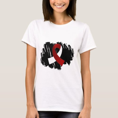 Head Neck Cancer Burgundy White Ribbon With Scribb T_Shirt