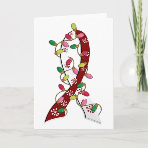 Head Neck Cancer Christmas Lights Ribbon Holiday Card