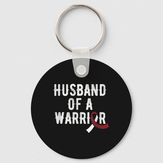 Head Neck Cancer Husband Burgundy Ribbon Awareness Keychain (Front)