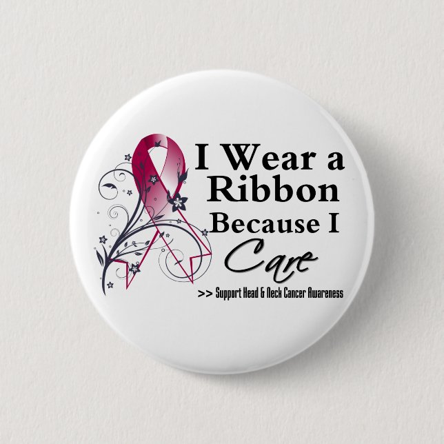 Head Neck Cancer Ribbon Because I Care Pinback Button (Front)