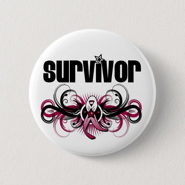 Head Neck Cancer Survivor Grunge Winged Emblem Pinback Button (Front)