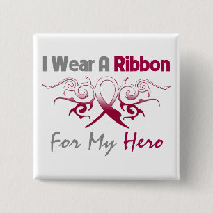 Head Neck Cancer Tribal Deco Ribbon Hero Button