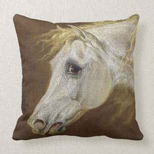 Head of a Grey Arabian Horse (oil on canvas on pan Throw Pillow