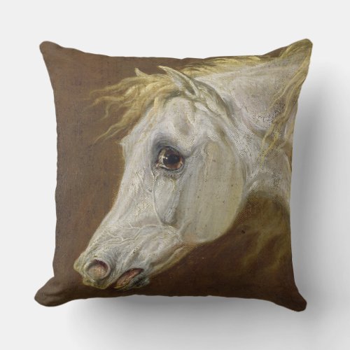 Head of a Grey Arabian Horse oil on canvas on pan Throw Pillow