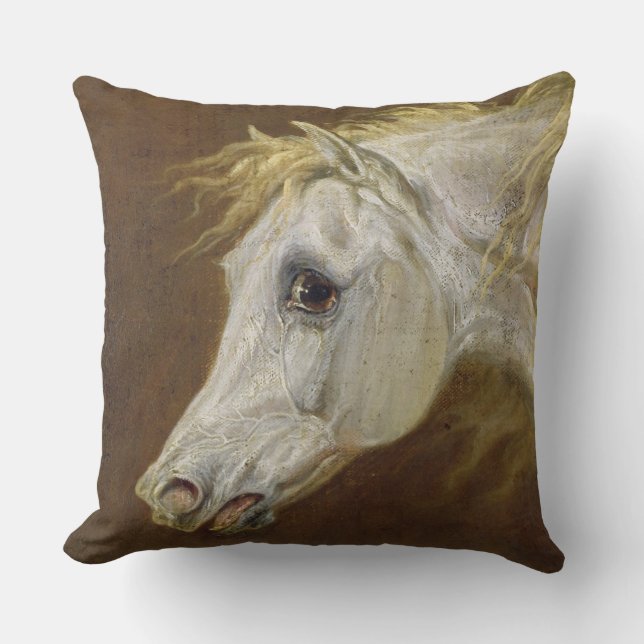 Head of a Grey Arabian Horse (oil on canvas on pan Throw Pillow (Front)