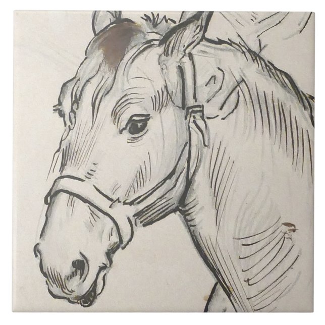 Head of a Horse (by Alfred Dehodencq) Ceramic Tile (Front)