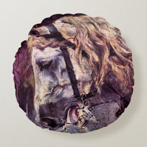 Head of a Horse by Giovanni Boldini Vintage Art Round Pillow