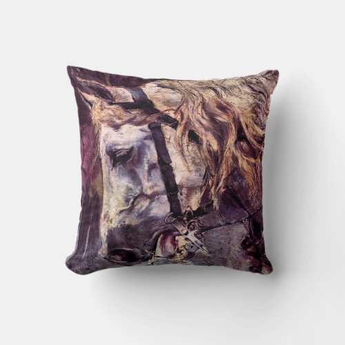 Head of a Horse by Giovanni Boldini Vintage Art Throw Pillow