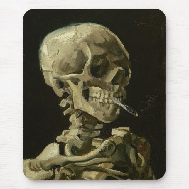 Head of a skeleton with a burning cigarette mouse pad (Front)