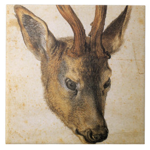 Head of a Stag (Wild Animal) (by Albrecht Durer) Ceramic Tile