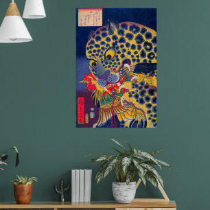 Head of a Tiger Eating a Rooster Utagawa Hirokage  Poster