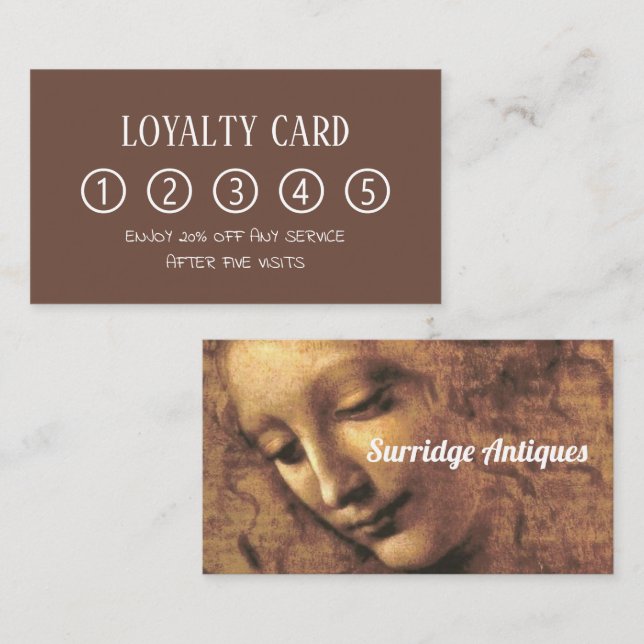 Head of a Woman, Antique Dealer Business Loyalty Card (Front/Back)