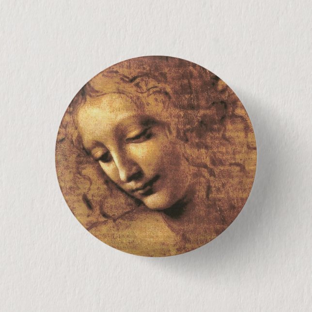 Head of a Woman La Scapigliata Leonardo Da Vinci Button (Front)