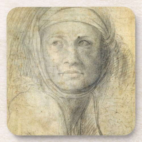 Head of a Woman pencil on paper Coaster