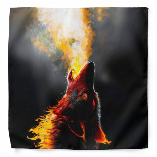 Head of Aggressive Fire Wolf Bandana (Front)