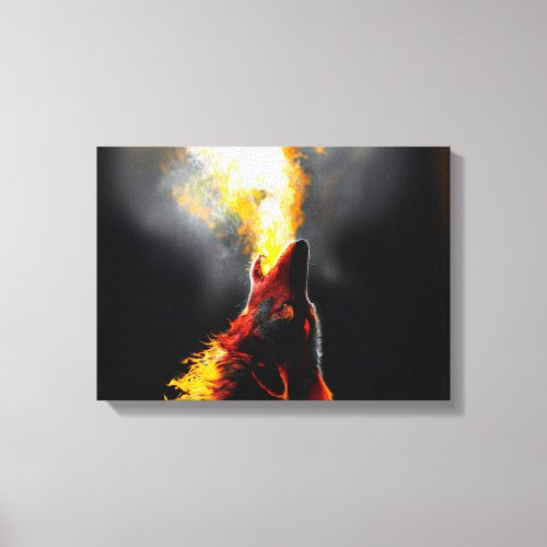 Head of Aggressive Fire Wolf Canvas Print