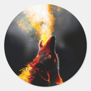 Head of Aggressive Fire Wolf Classic Round Sticker