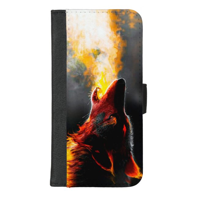 Head of Aggressive Fire Wolf iPhone Wallet Case (Front)