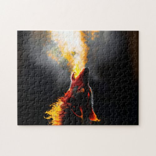 Head of Aggressive Fire Wolf Jigsaw Puzzle