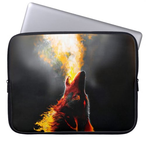 Head of Aggressive Fire Wolf Laptop Sleeve