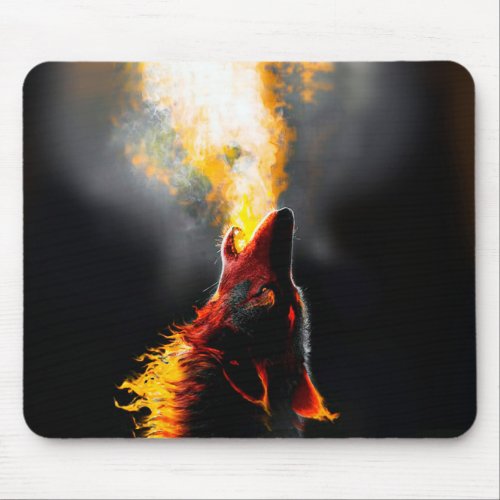 Head of Aggressive Fire Wolf Mouse Pad