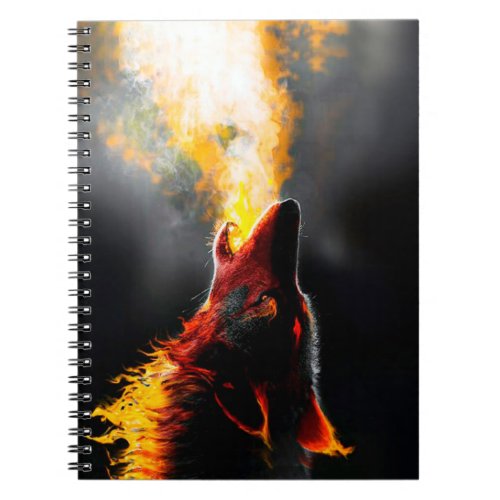 Head of Aggressive Fire Wolf Notebook