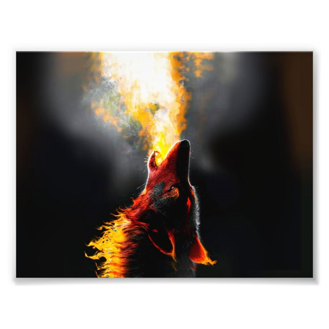 Head of Aggressive Fire Wolf Photo Print (Front)