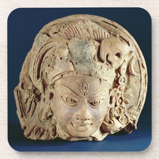 Head of Ardhanarisvara, Newal, Unnao (terracotta) Drink Coaster (Front)
