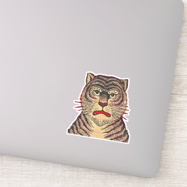 Head of Asian Tiger Fierce Face Red Outline Stripe Sticker (Detail)